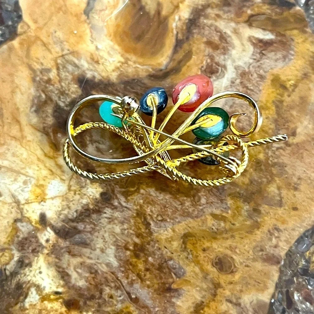 Vintage Multi Stone Gold Brooch